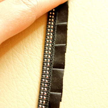 Pleated Black Satin Ribbon Trim Border 15mm wide, Trim By Yard